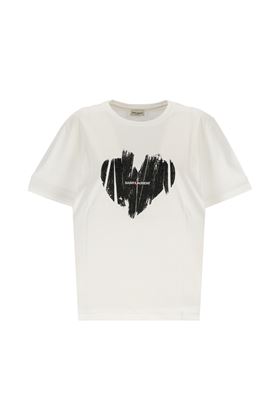 T-shirt bianca di Saint Laurent è decorata con una stampa di cuori neri Saint Laurent | 615522YBSO29744